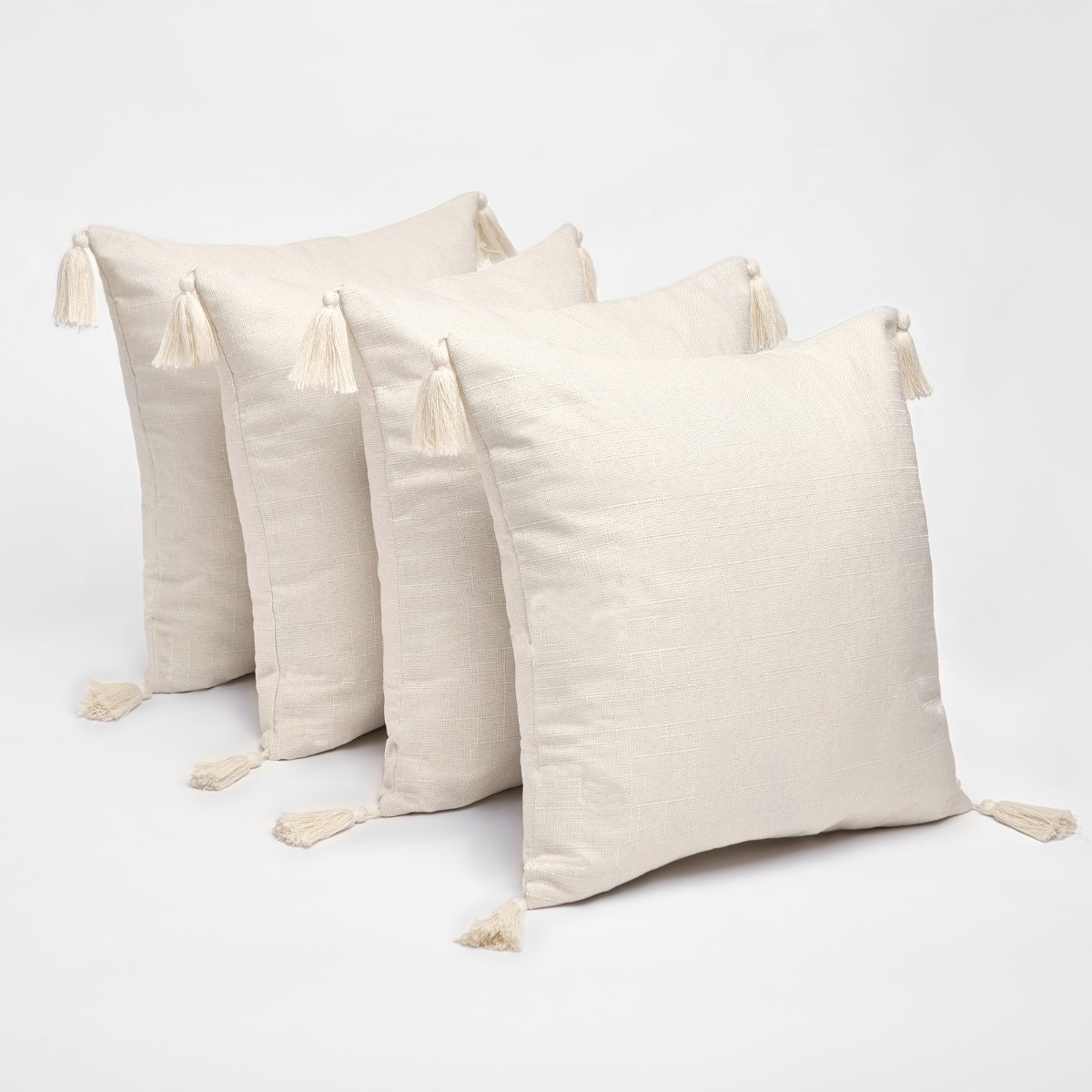 Dreamscene 4 pack Tassel Cushion Covers - Cream>