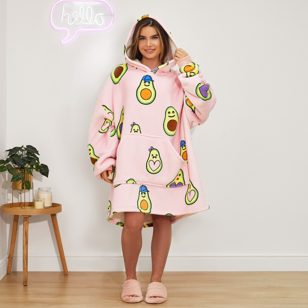 Dreamscene Avocado Print Hoodie Blanket, Blush - Adults>