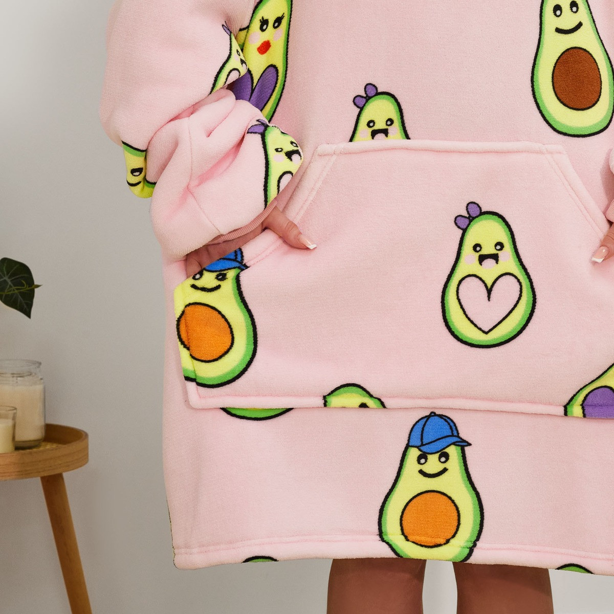 Dreamscene Avocado Print Hoodie Blanket, Blush - Adults>