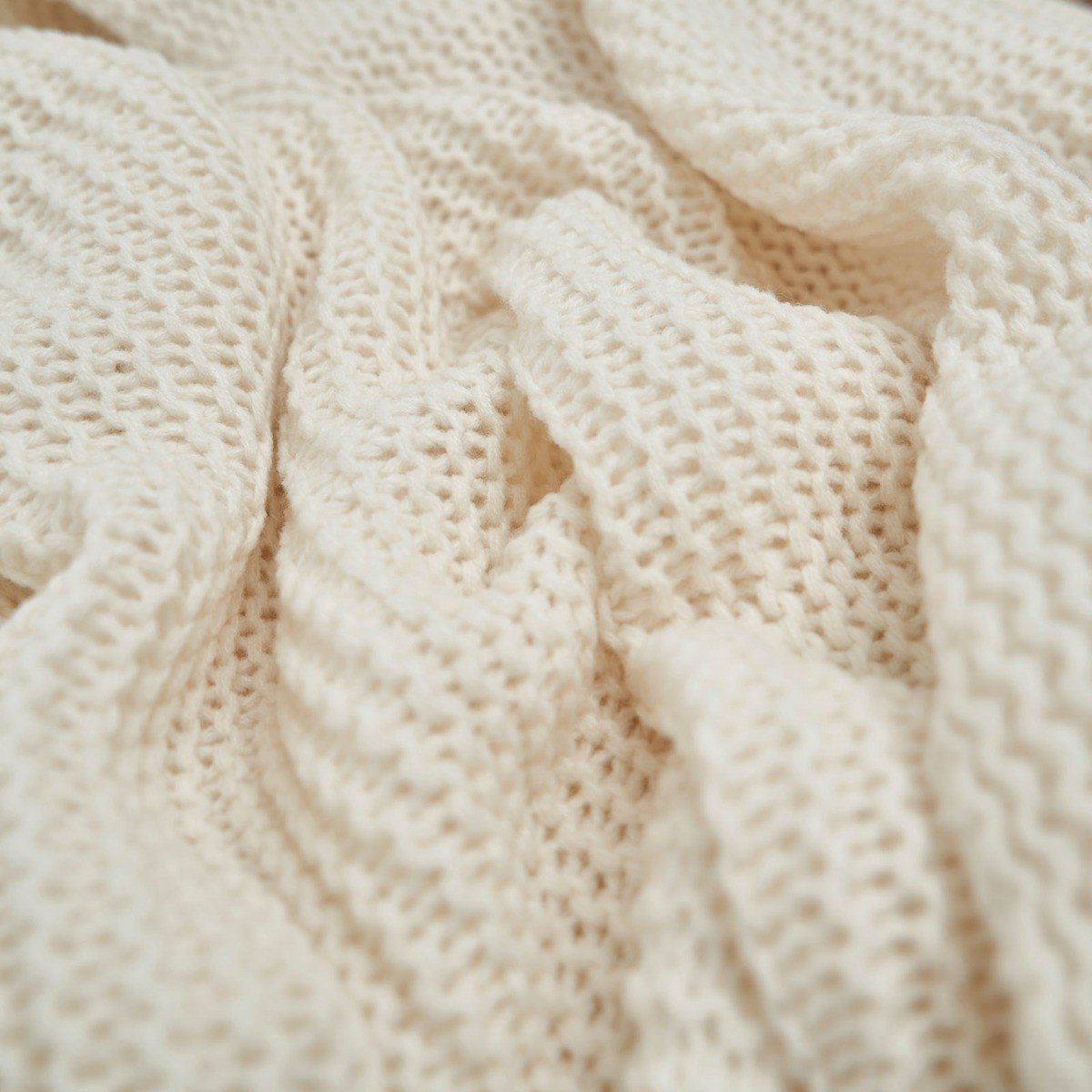 Dreamscene Chunky Knit Pom Pom Throw, Cream - 150 x 180cm>