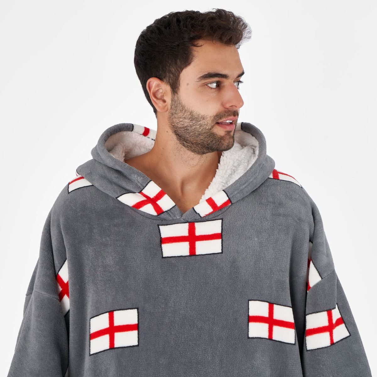 Dreamscene England Flag Print Hoodie Blanket - Charcoal >