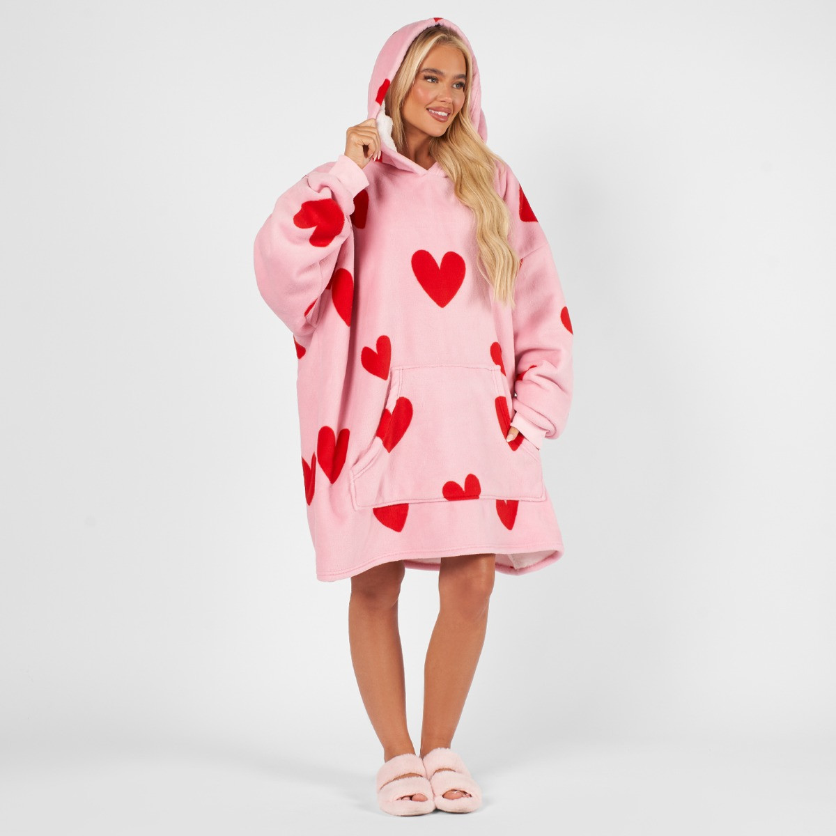Dreamscene Heart Print Hoodie Blanket - Pink>