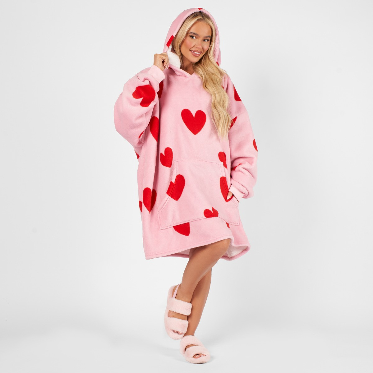 Dreamscene Heart Print Hoodie Blanket - Pink>