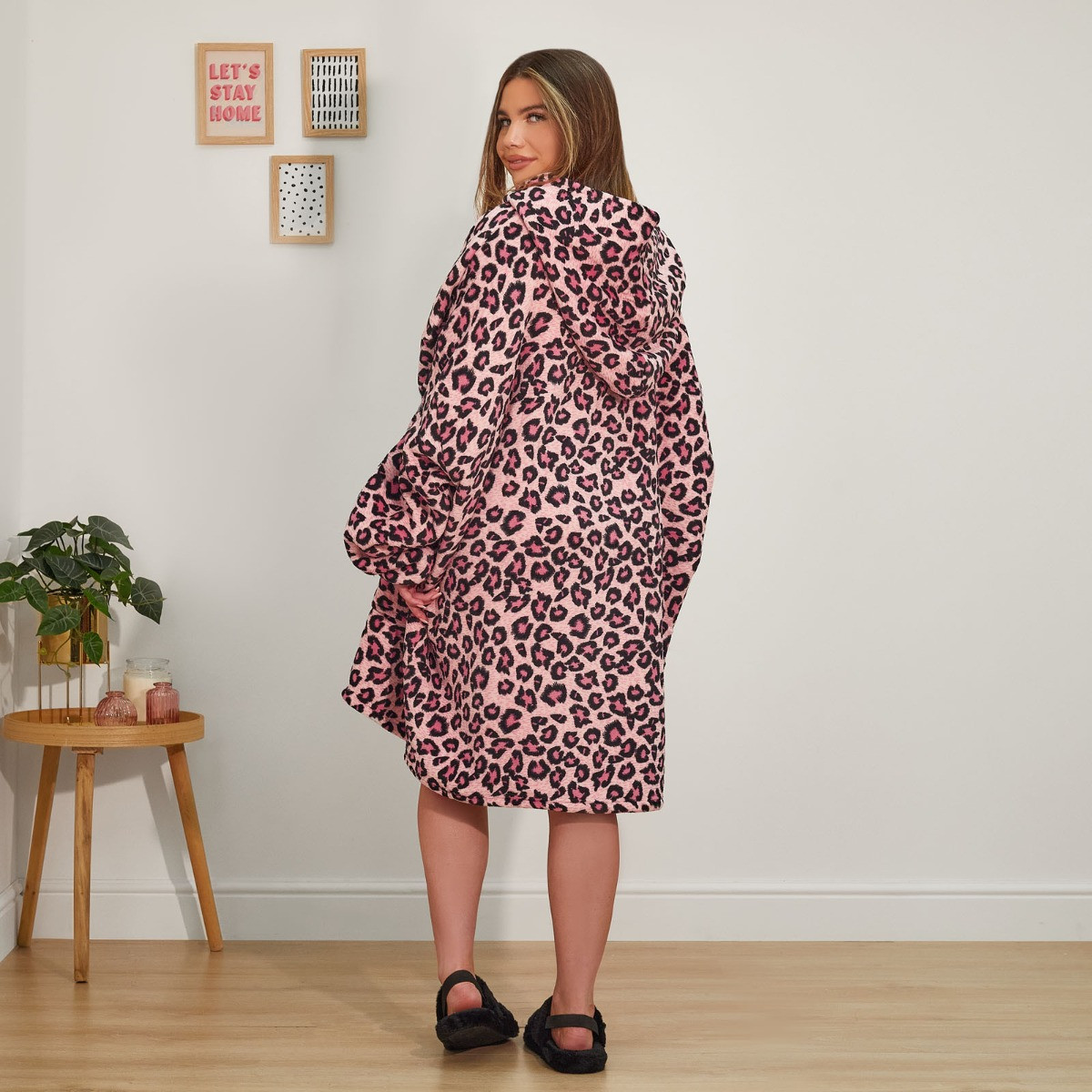 Dreamscene Leopard Print Hoodie Blanket, Blush Adults