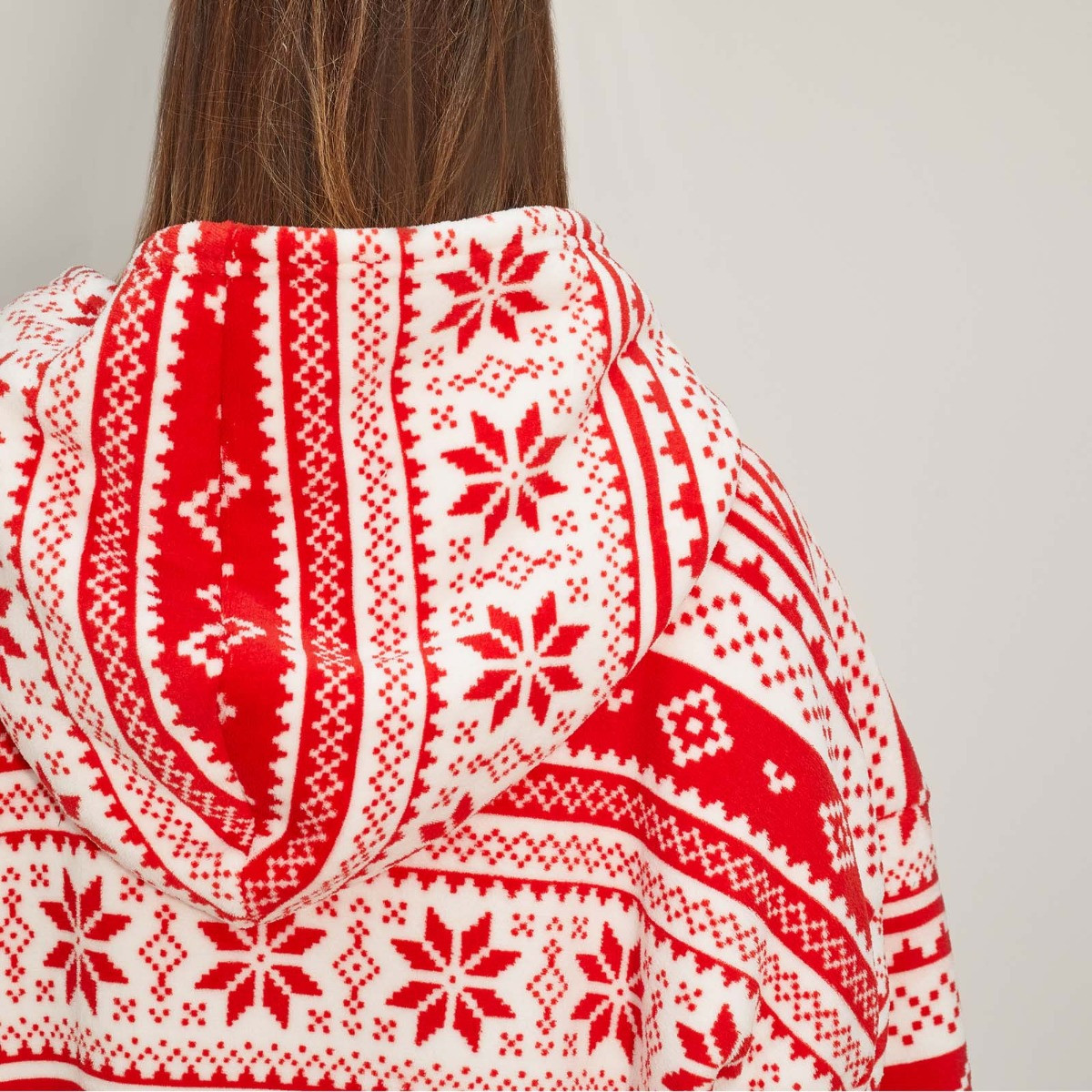Dreamscene Christmas Nordic Print Hoodie Blanket - Red>