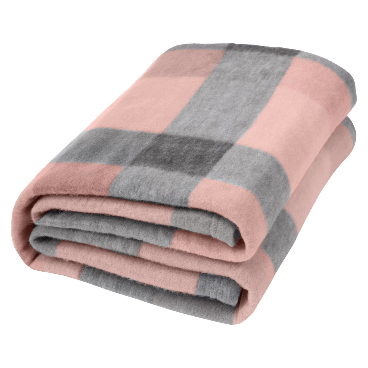 Dreamscene Tartan Check Fleece Throw, Blush Pink/Grey - 120 x 150 cm>