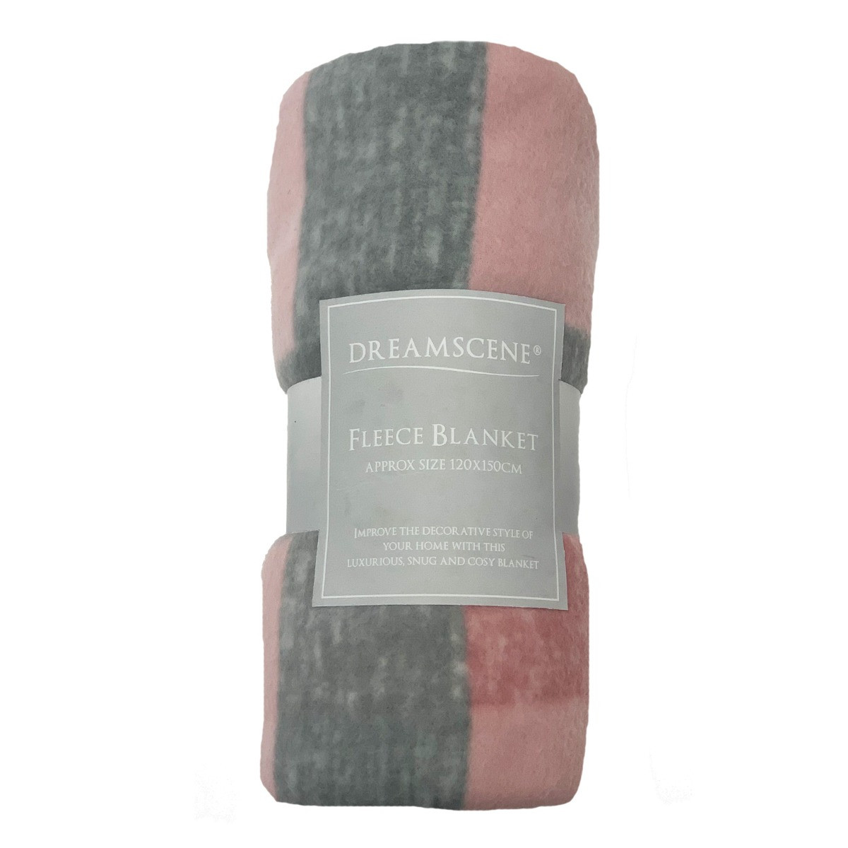 Dreamscene by OHS Tartan Check Fleece Throw, Blush Pink/Grey - 50 x 60 inches>