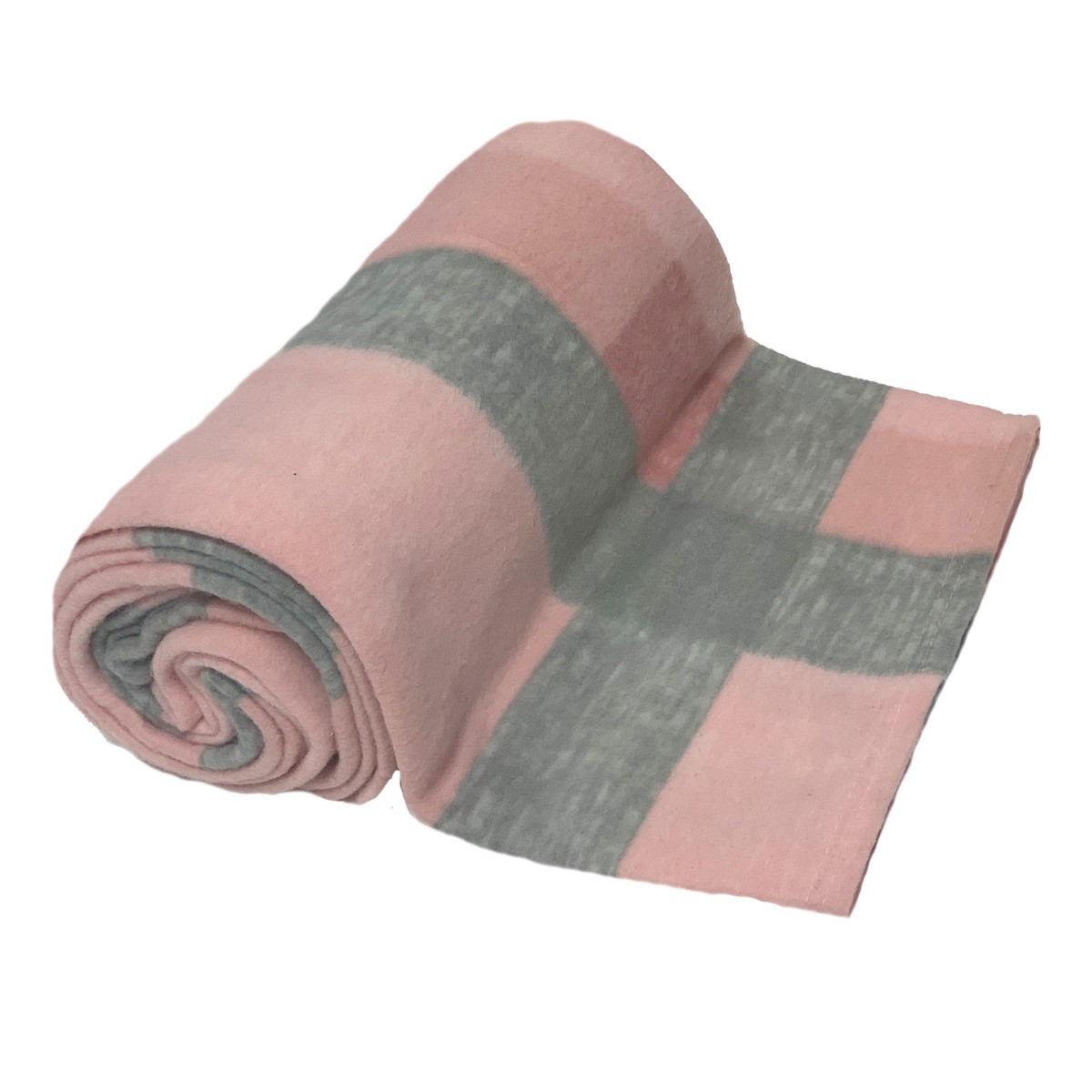 Dreamscene Tartan Check Fleece Throw, Blush Pink/Grey - 120 x 150 cm>