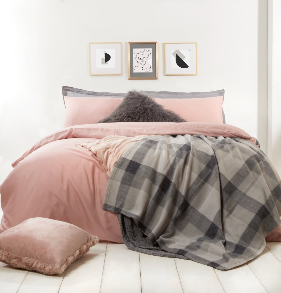 OHS Tartan Check Fleece Throw, Grey - 150 x 200cm>