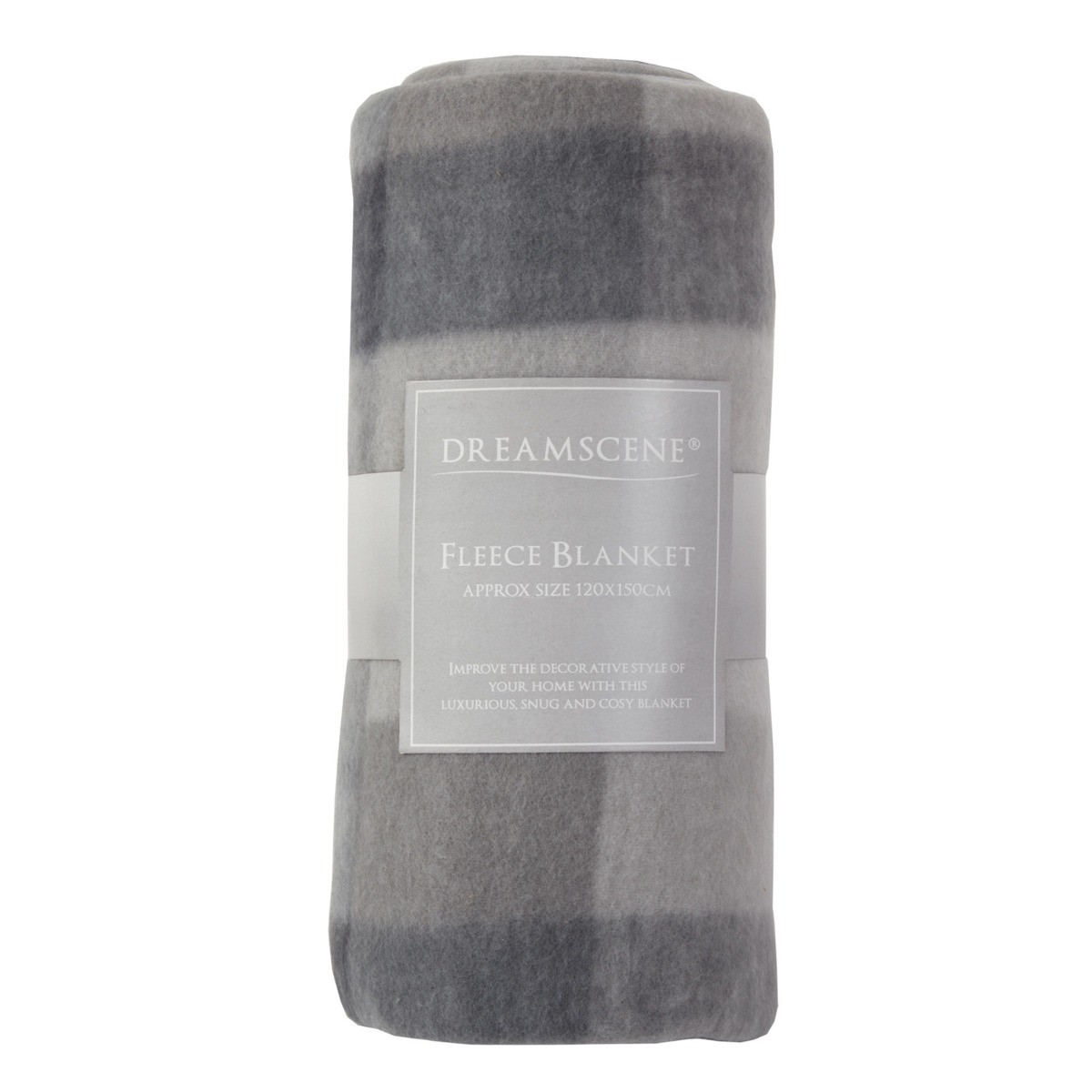 OHS Tartan Check Fleece Throw, Grey - 200 x 240cm>