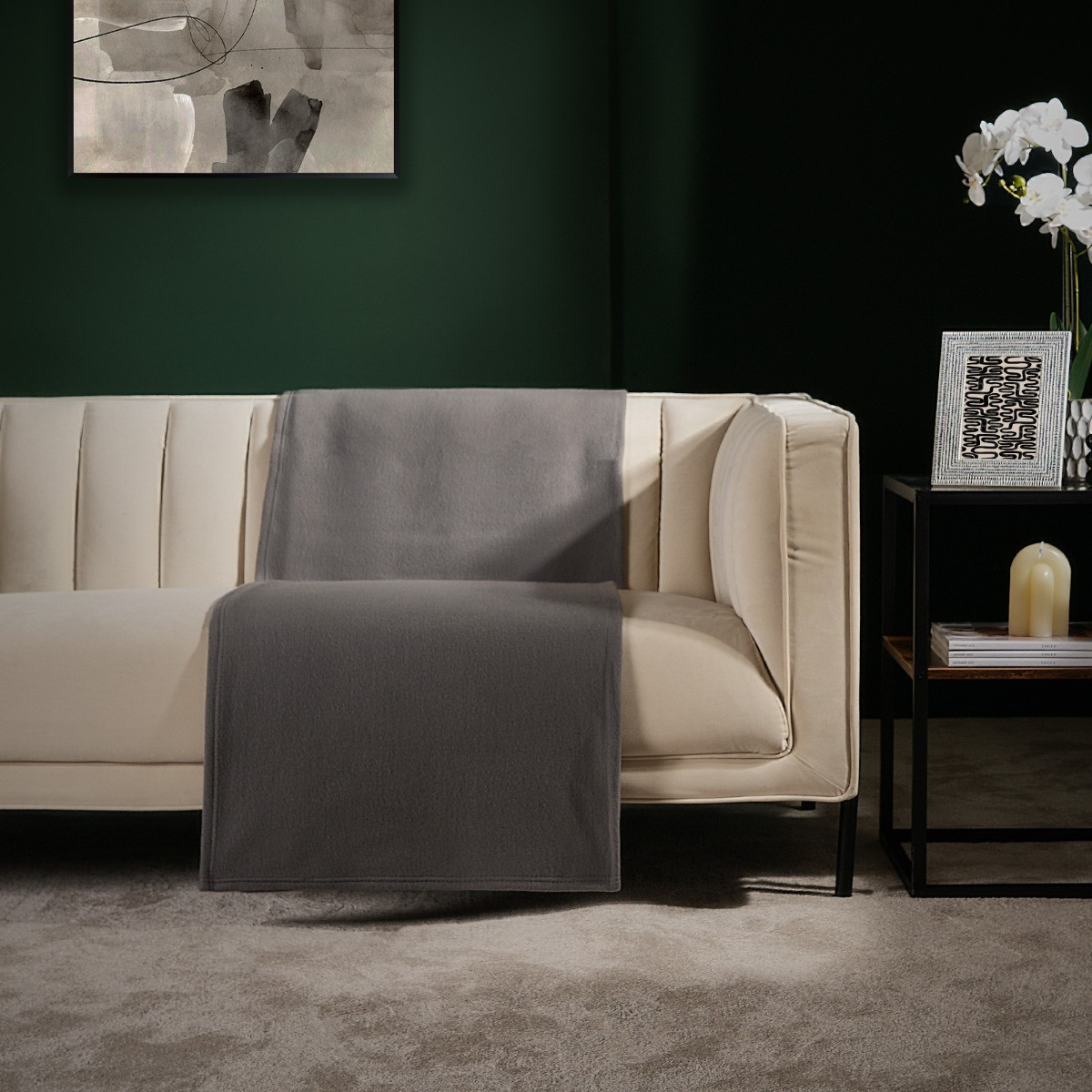 OHS Plain Fleece Throw, Charcoal - 120 x 150 cm>