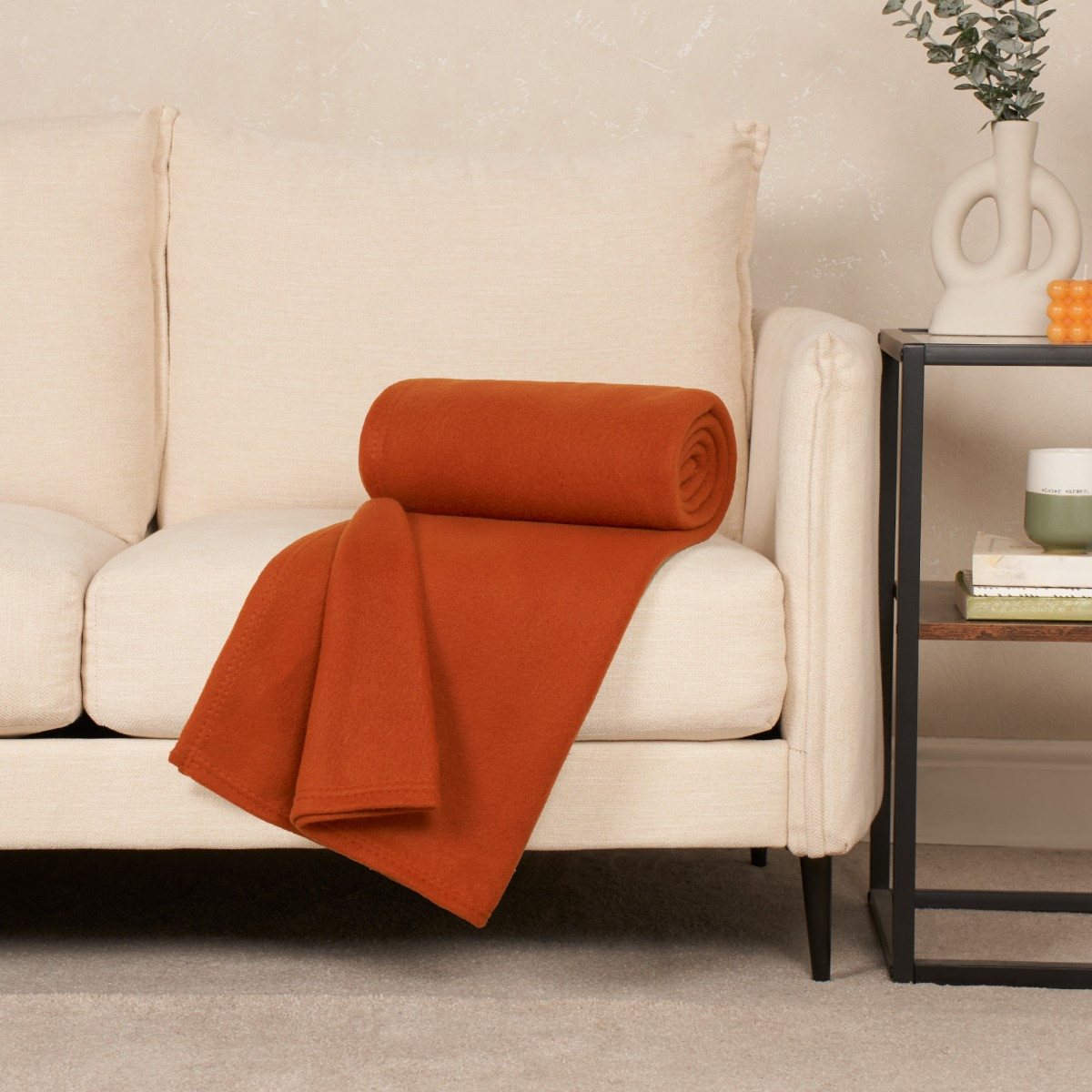 OHS Plain Fleece Throw, Burnt Orange - 120 x 150cm>