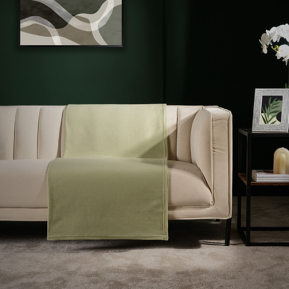 OHS Plain Fleece Throw, Sage - 120 x 150cm>