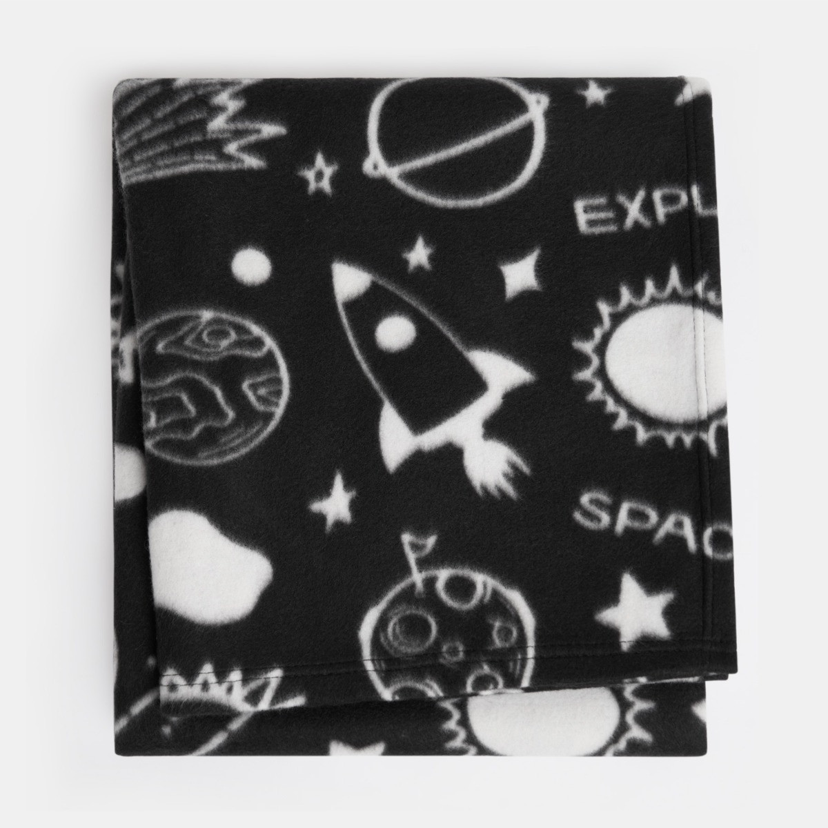 Dreamscene Space Print Fleece Throw, Black/White - 120 x 150cm>