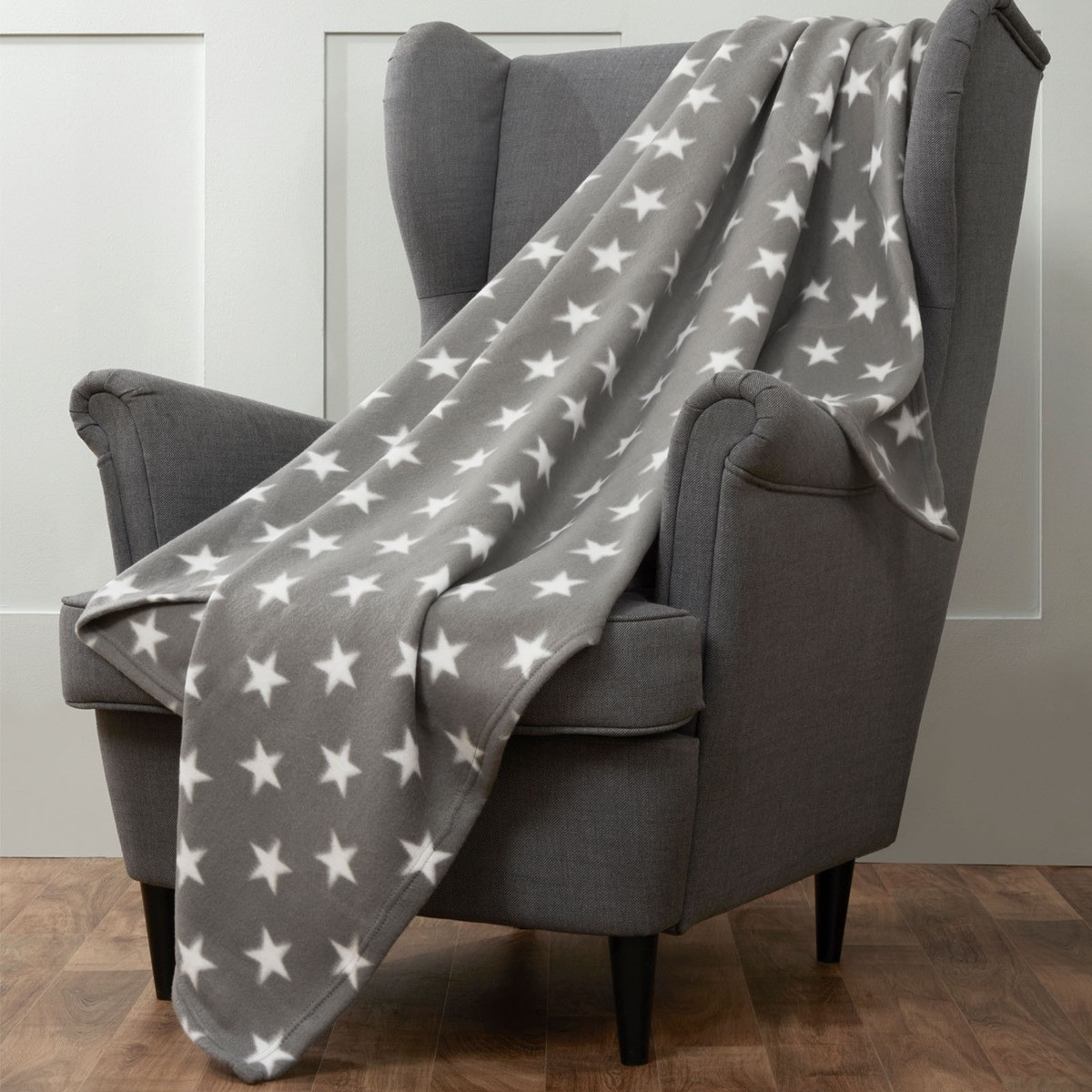 Dreamscene by OHS Star Print Fleece Throw Blanket, Grey - 120 x 150cm>