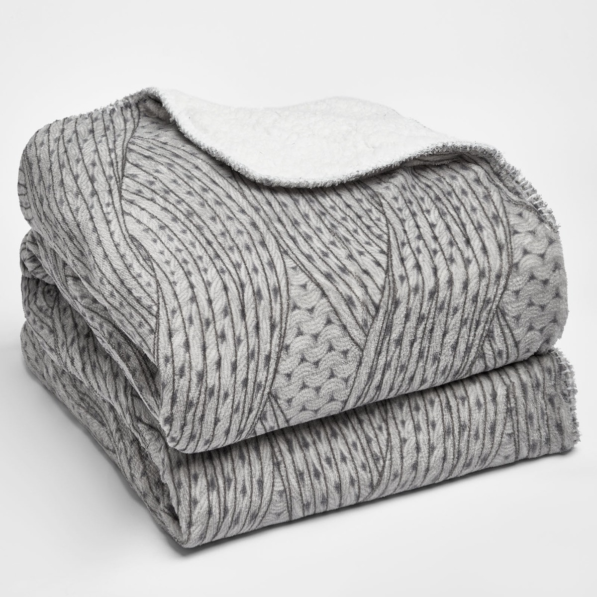Dreamscene Chunky Knit Sherpa Throw, Grey - 150 x 180cm>