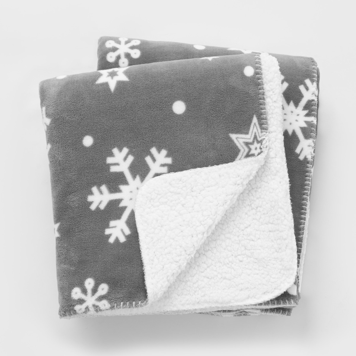 Dreamscene Snowflake Print Sherpa Throw, Grey - 150 x 180cm>