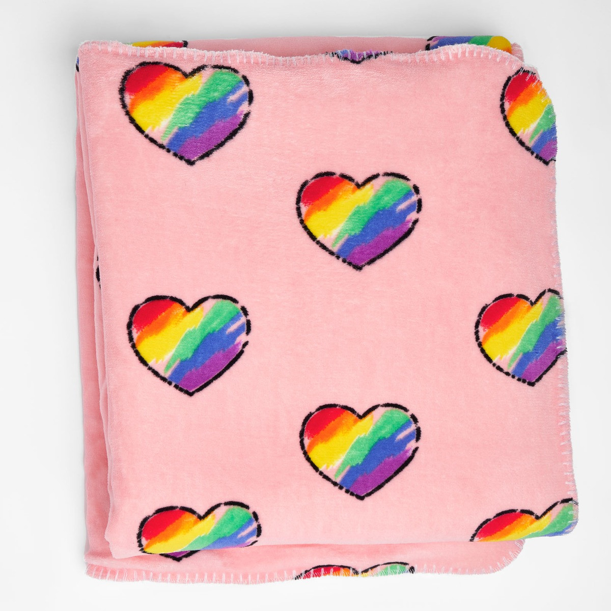 Dreamscene by OHS Rainbow Hearts Print Sherpa Throw, 60 x 70 inches - Blush>