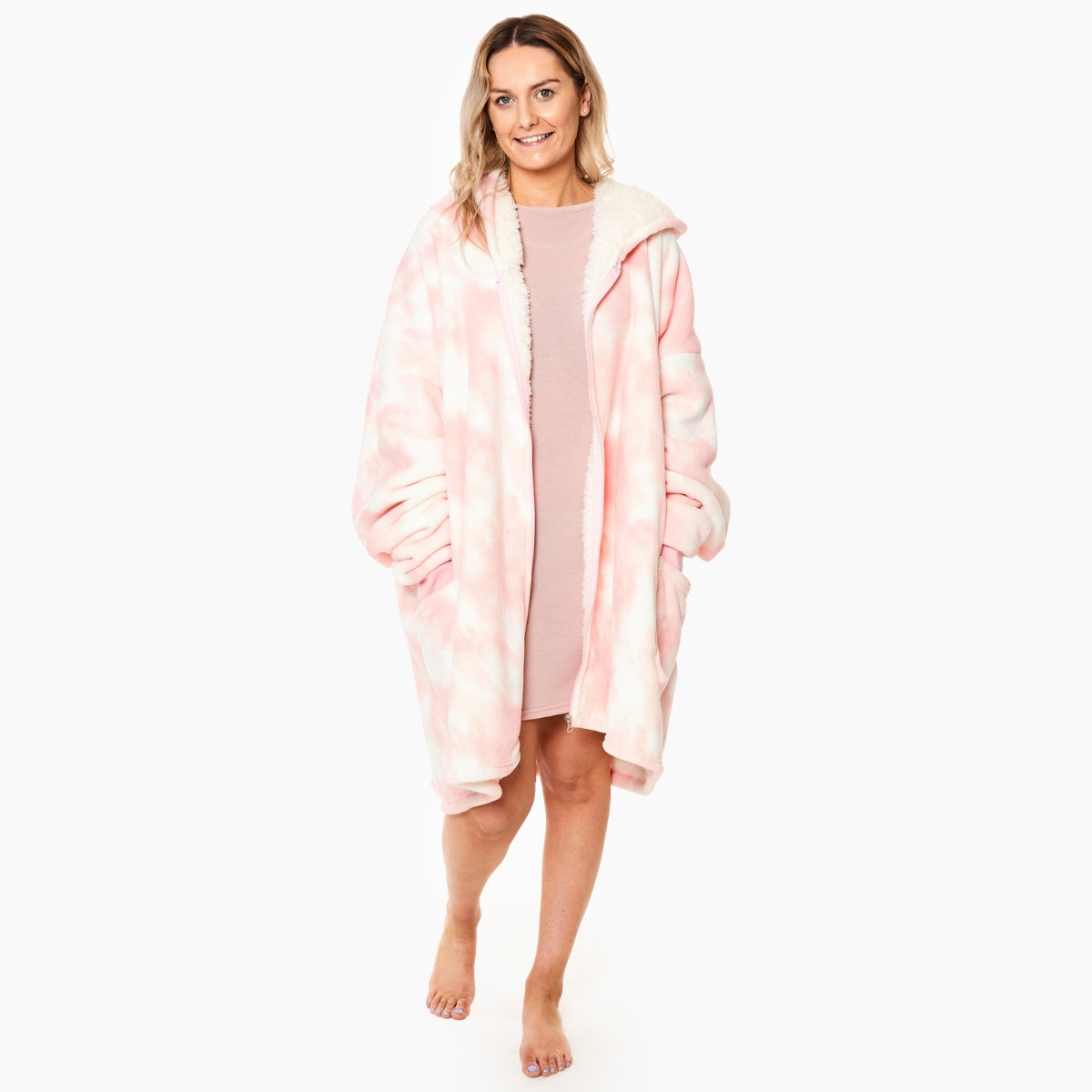 Dreamscene Tie Dye ZipUp Hoodie Blanket One Size Blush