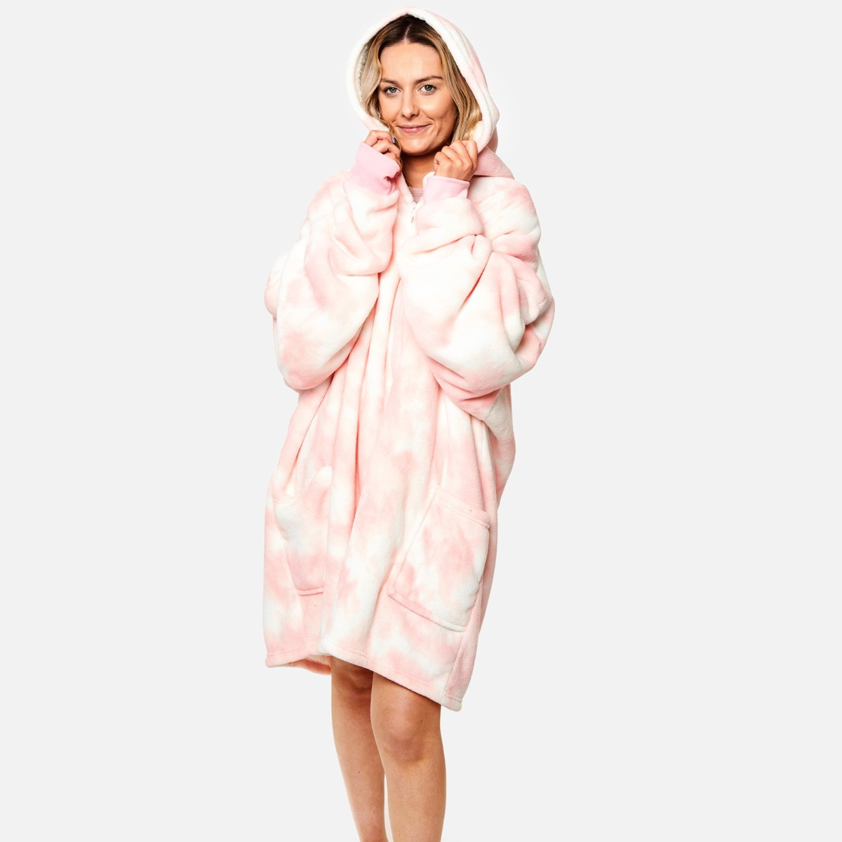 Dreamscene Tie Dye ZipUp Hoodie Blanket One Size Blush