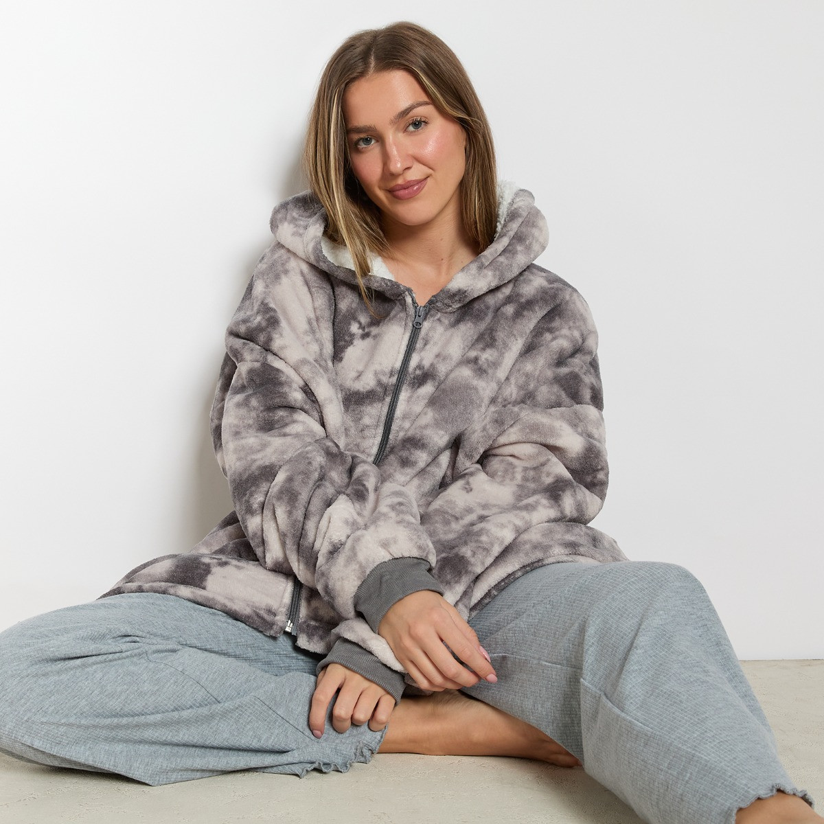 Grey OHS Tie Dye Zip-Up Hoodie Blanket Adults Charcoal