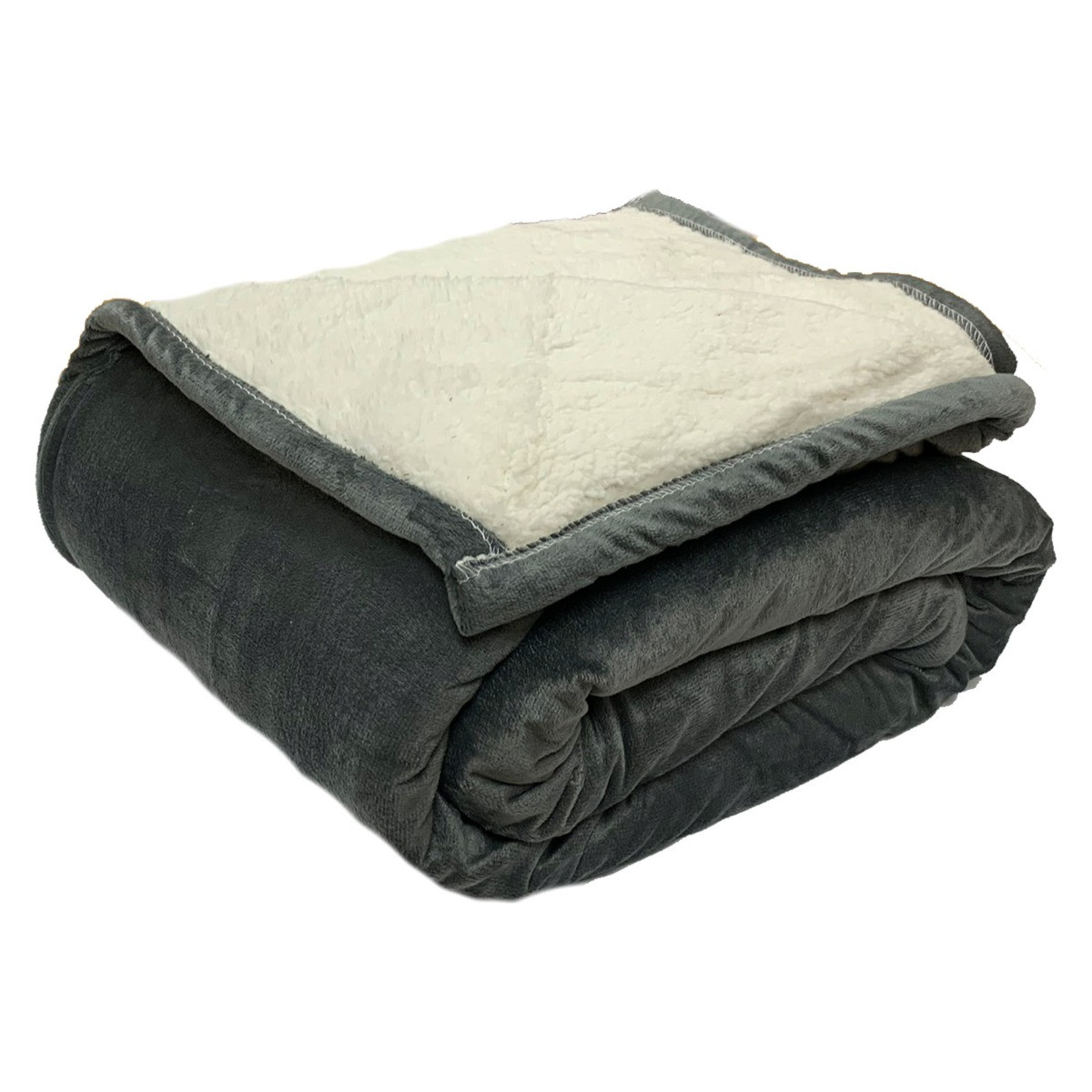 Dreamscene Plain Sherpa Fleece Throw, Grey - 150 x 180cm>