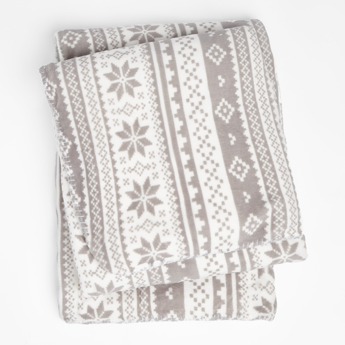 Dreamscene Nordic Print Sherpa Fleece Throw, Silver Grey - 150 x 180cm>