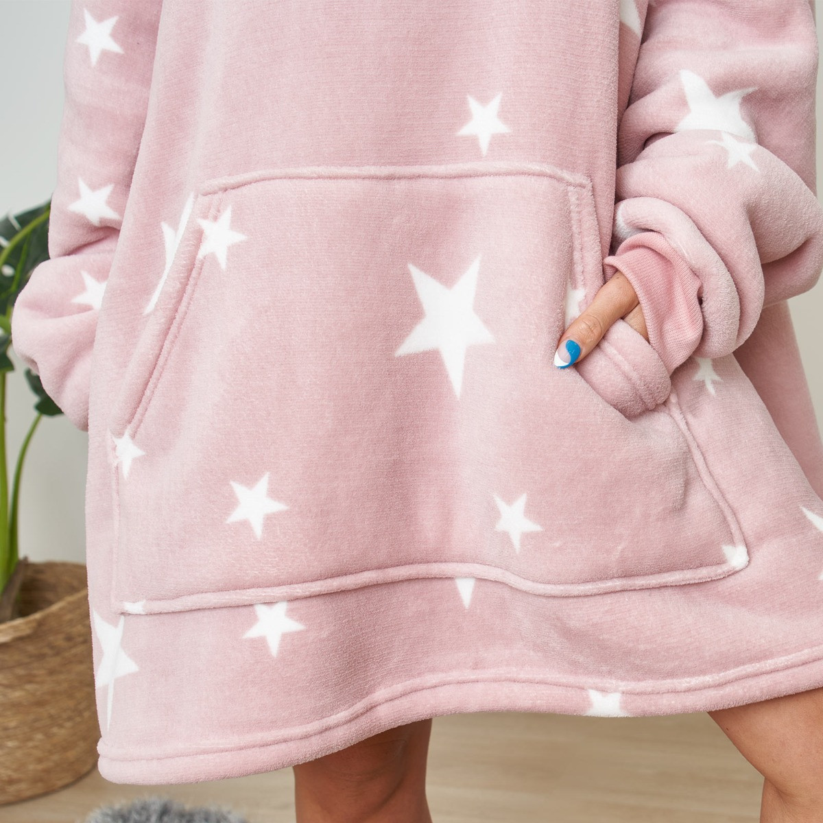 Dreamscene Star Print Hoodie Blanket, Adults - Blush Pink>