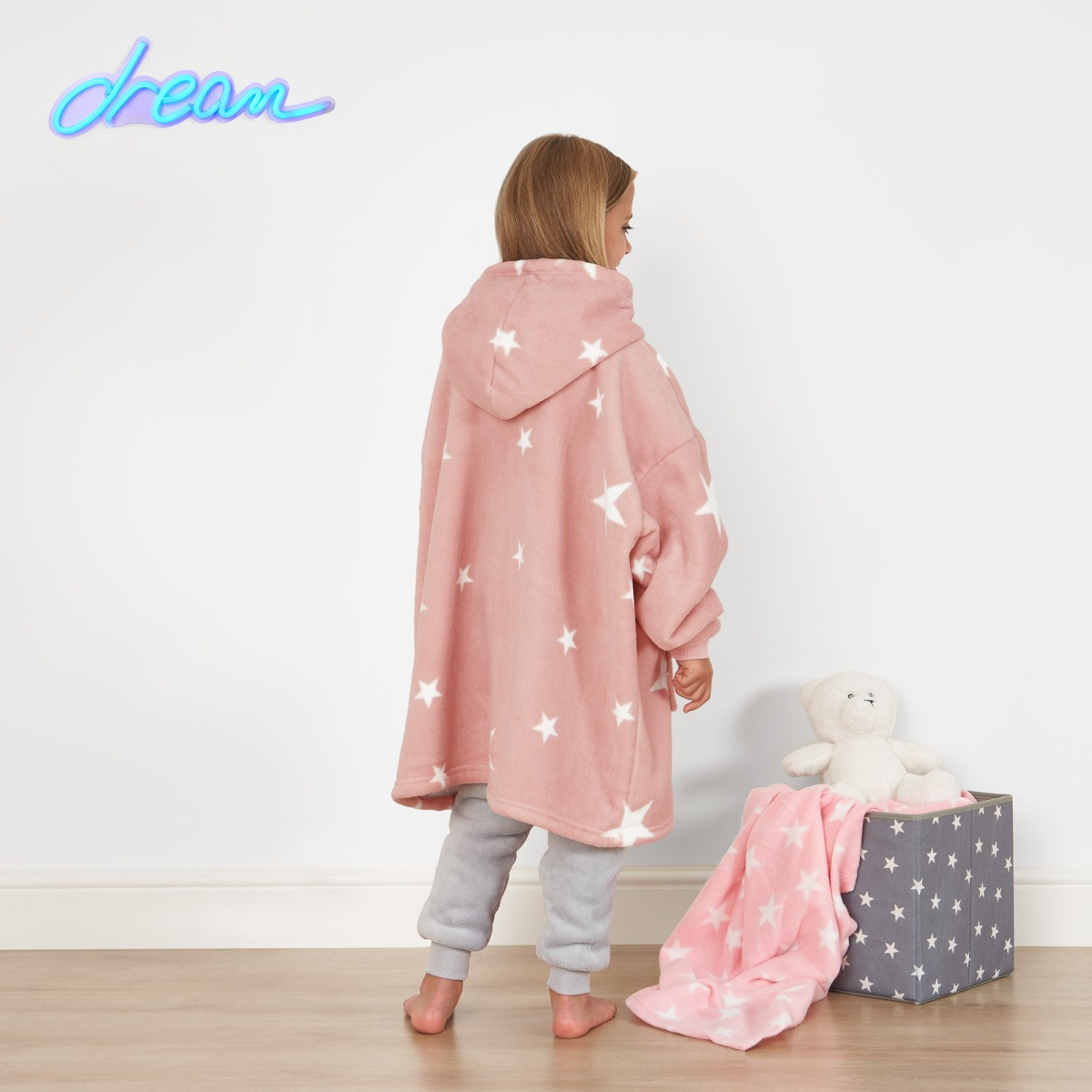 Dreamscene Star Print Hoodie Blanket, Kids - Pink>