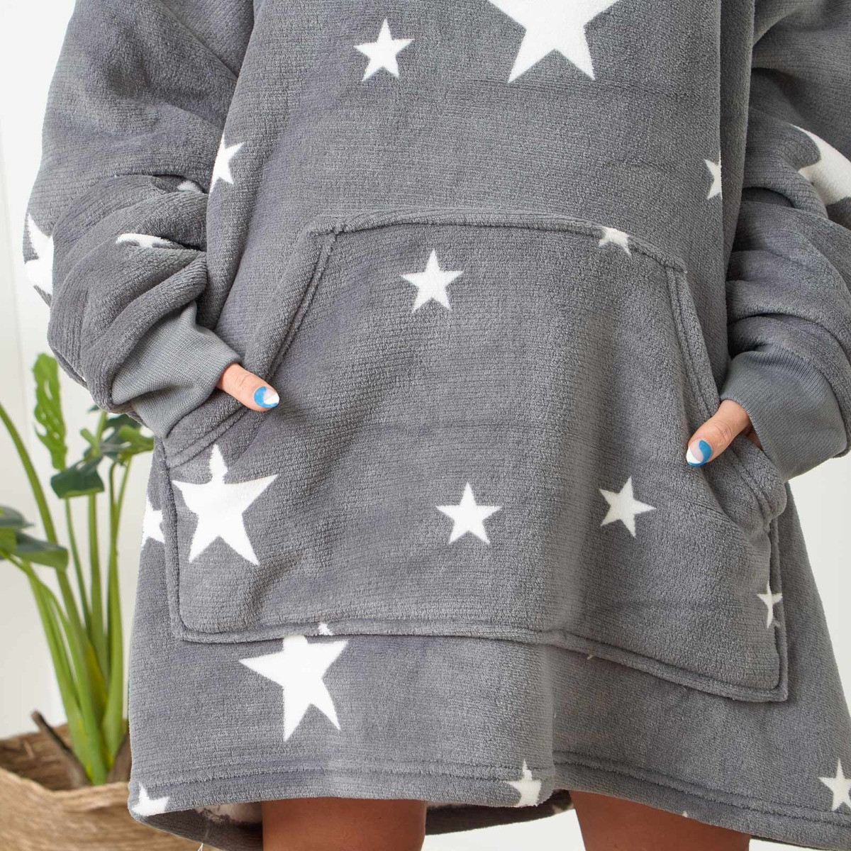 Dreamscene Star Print Hoodie Blanket, Adults - Charcoal Grey>