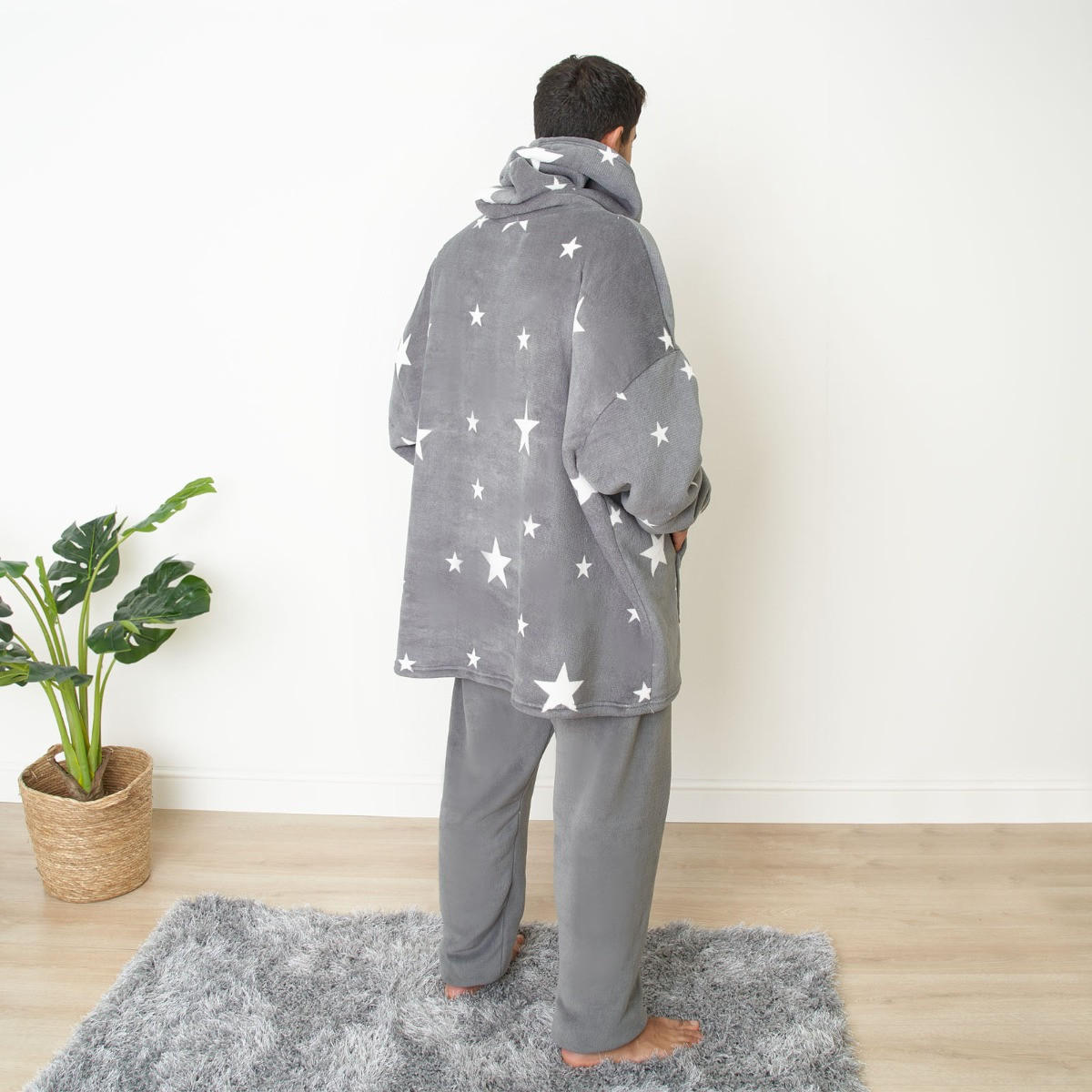 Dreamscene Star Print Hoodie Blanket, Adults - Charcoal Grey>