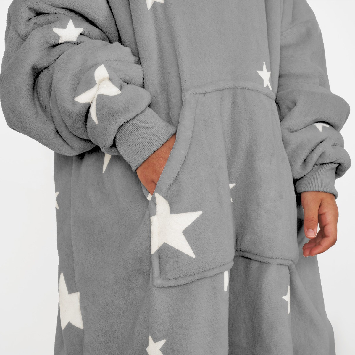 Dreamscene Star Print Hoodie Blanket, Kids - Charcoal>