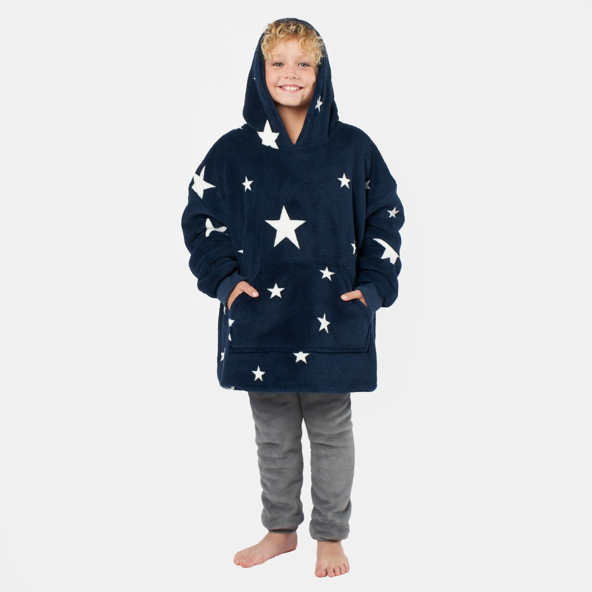 Dreamscene Star Print Hoodie Blanket, Kids - Navy>