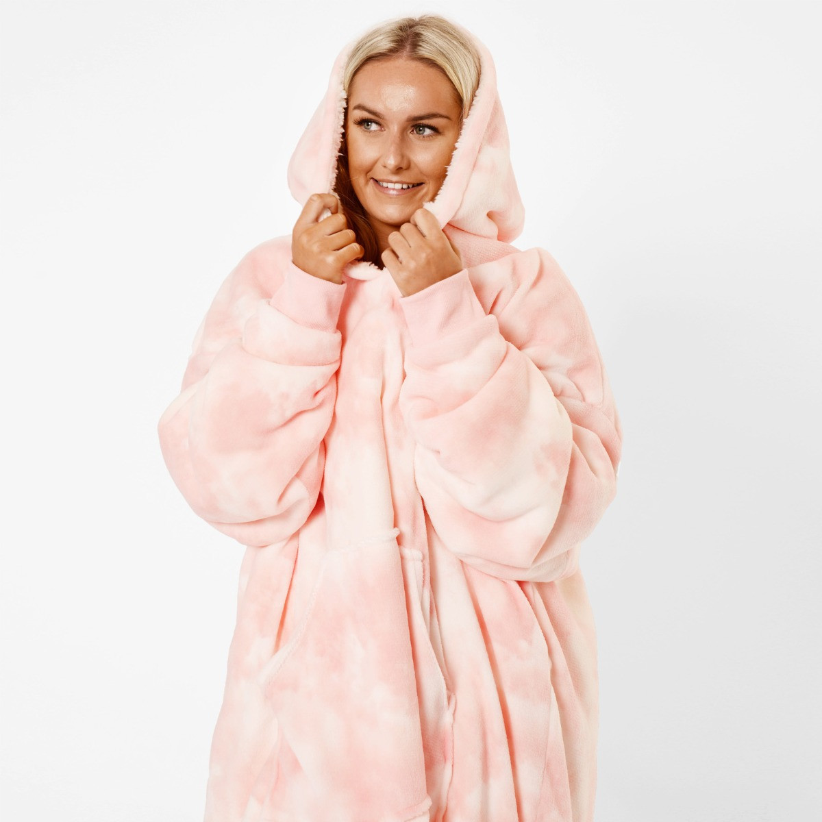 Dreamscene Tie Dye Hoodie Blanket, Adults - Blush Pink>