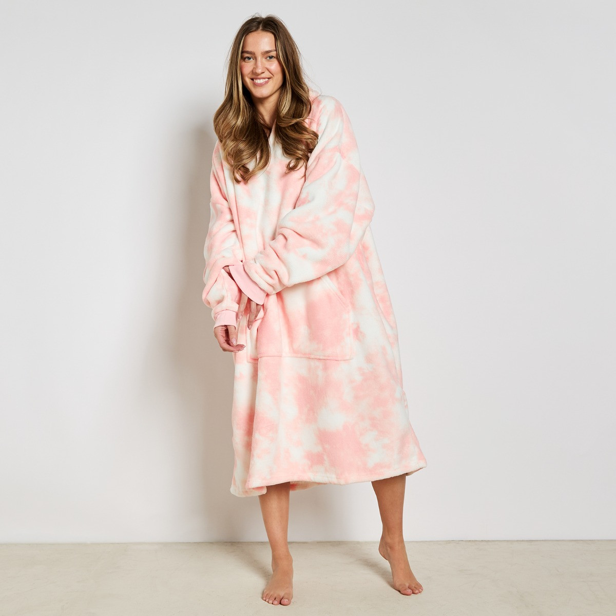 OHS Extra Long Tie Dye Hoodie Blanket - Blush Pink>