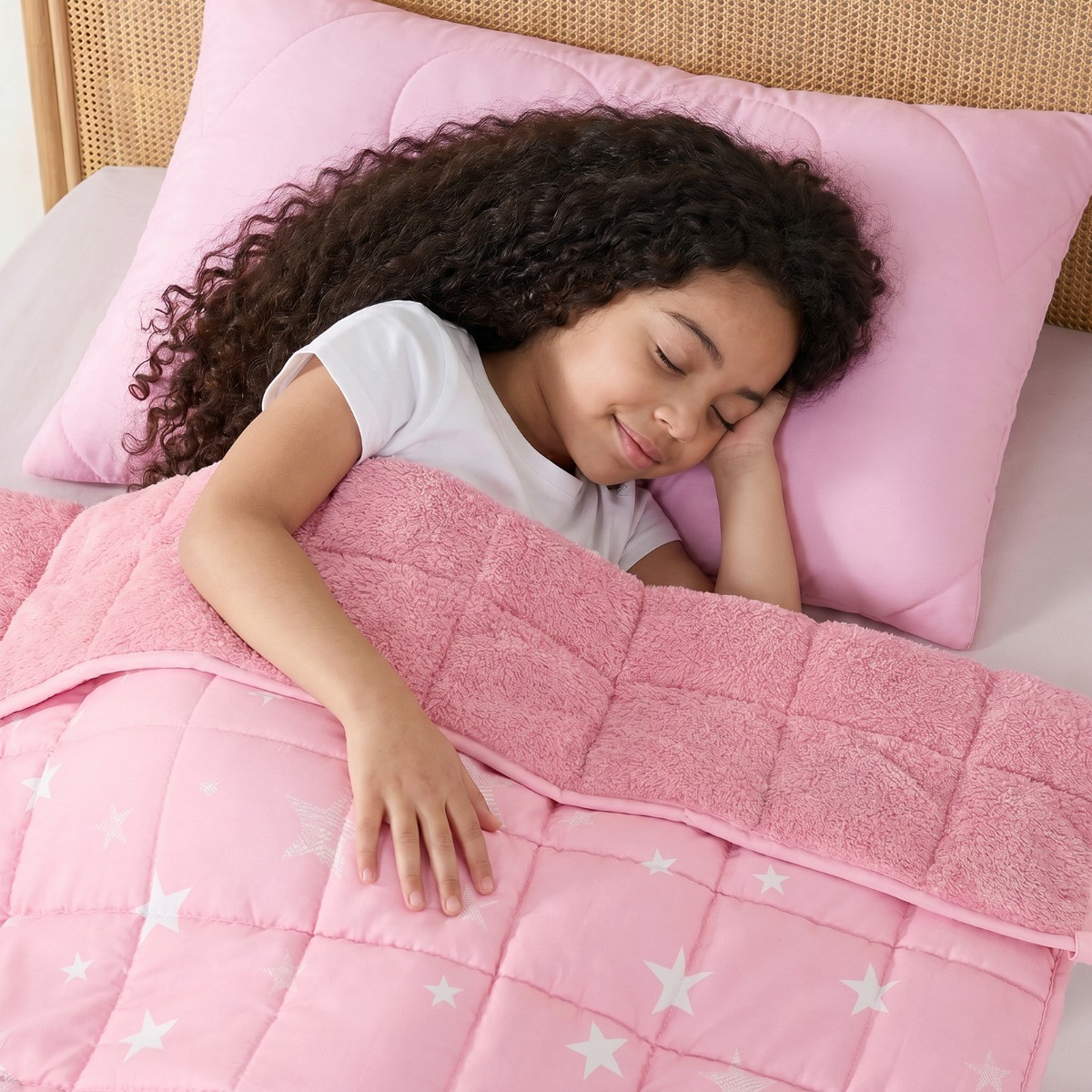 OHS Kids Star Teddy Fleece Weighted Blanket, Blush - 3kg>