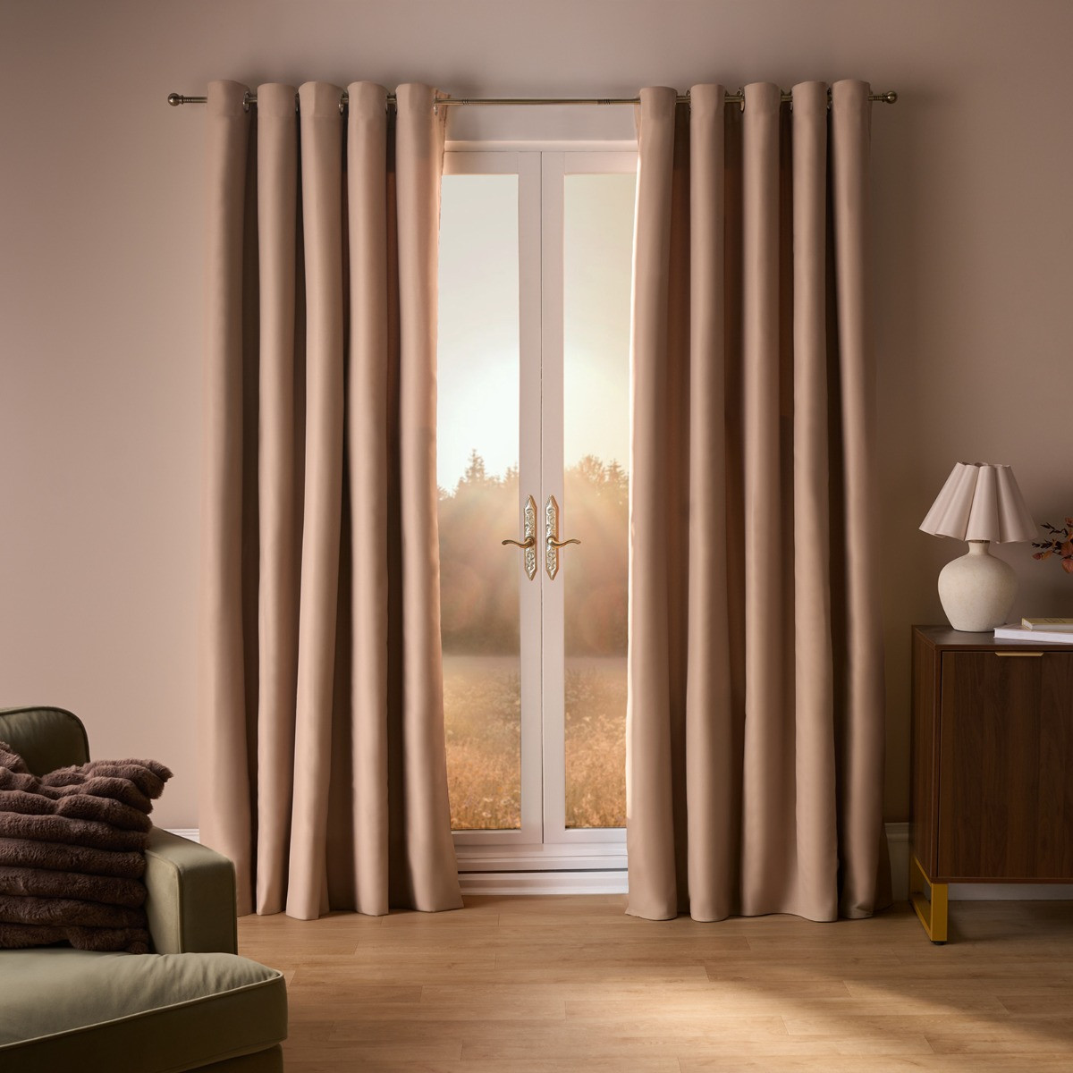 OHS Eyelet Blackout Curtains, Beige - 168 x 229 cm (66" x 90")>