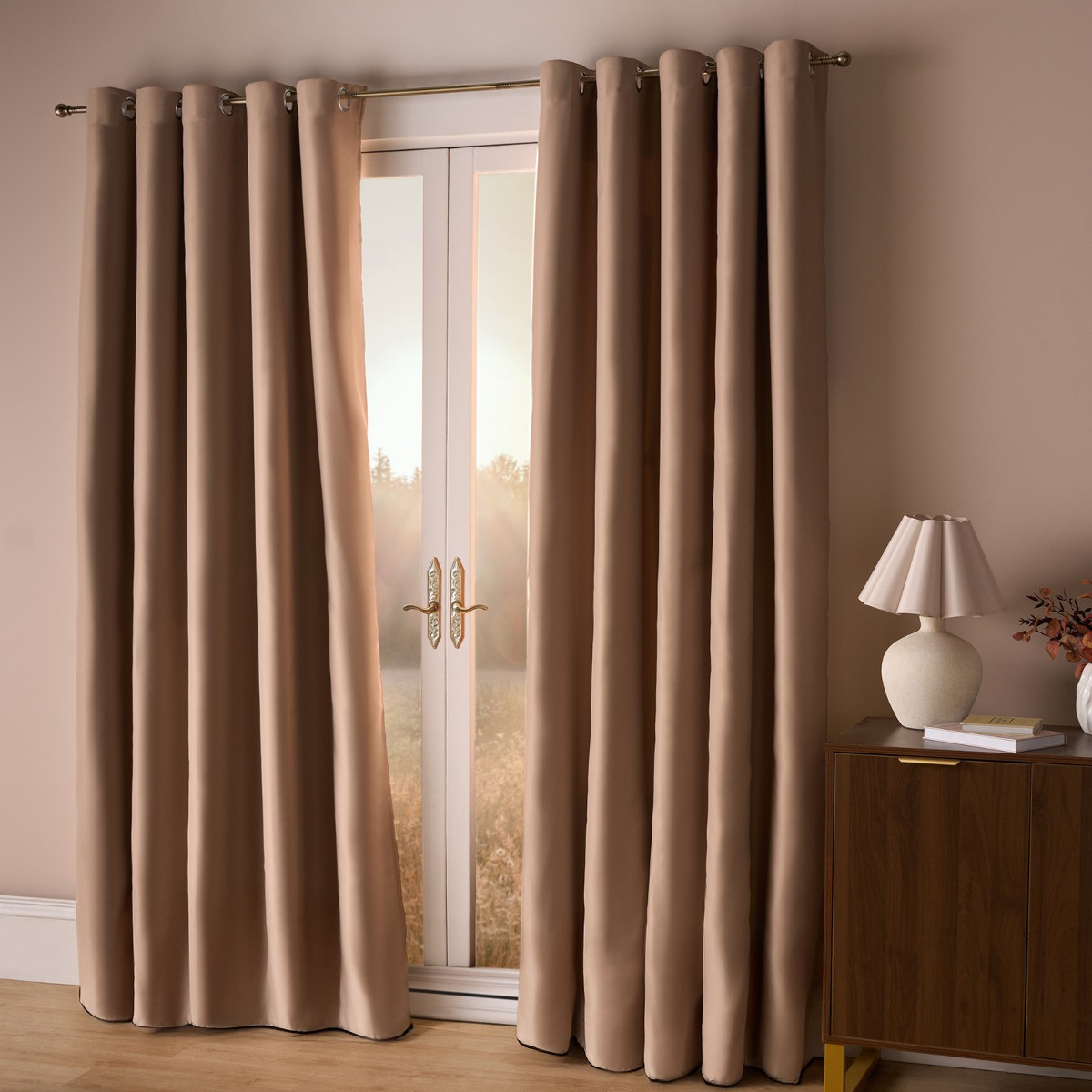 OHS Eyelet Blackout Curtains, Beige - 168 x 183 cm (66" x 72")>