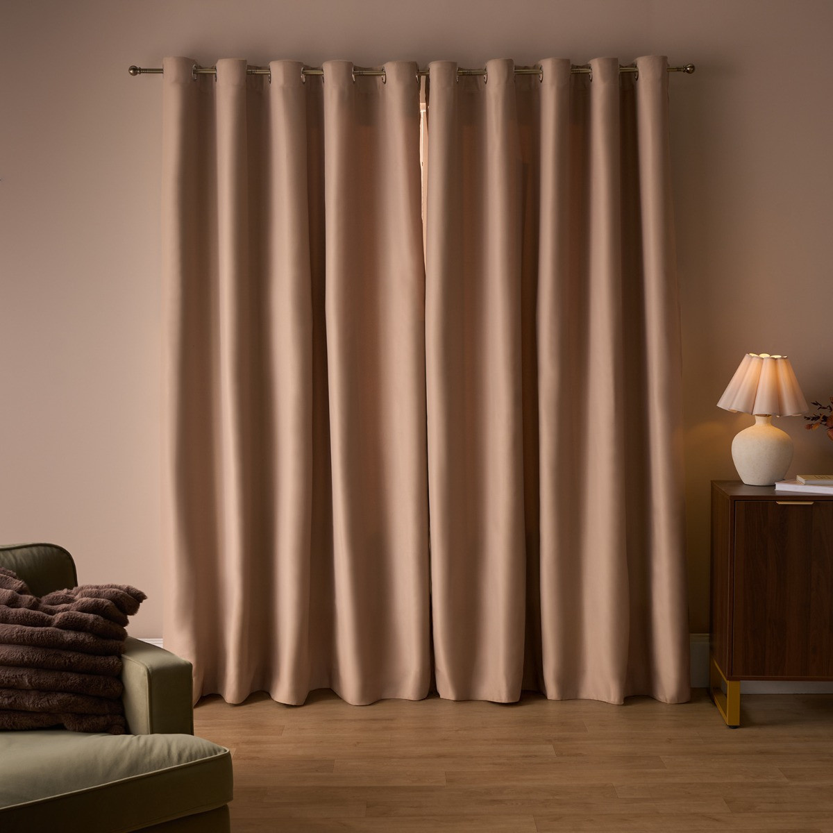 OHS Eyelet Blackout Curtains, Beige - 229 x 229 cm (90" x 90")>