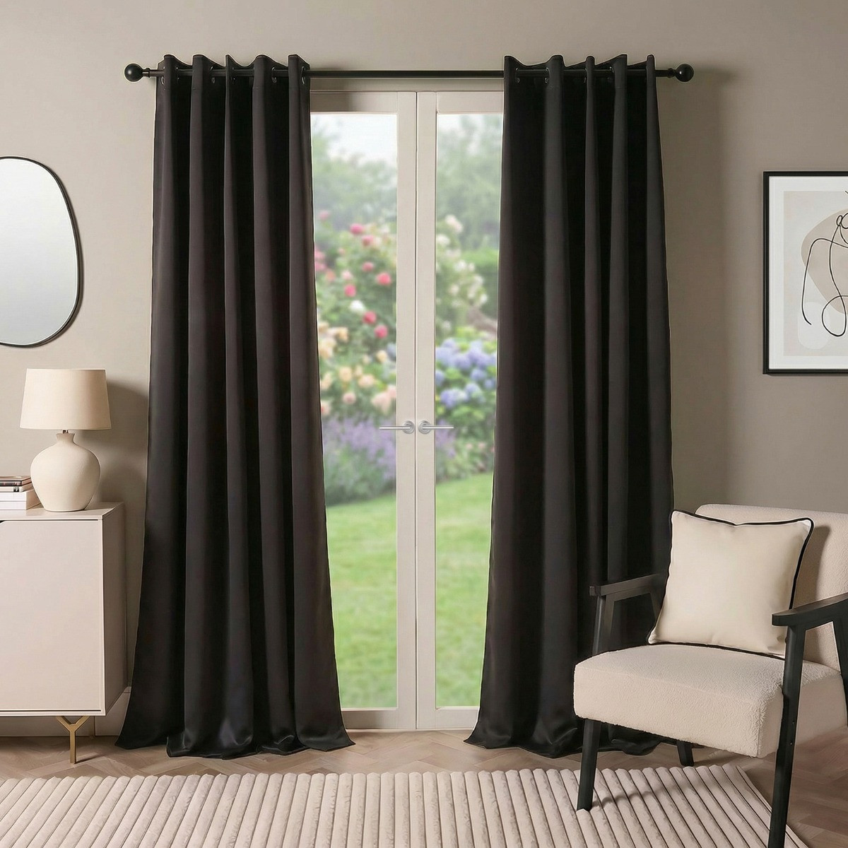 OHS Eyelet Blackout Curtains - Black, 46" X 72">