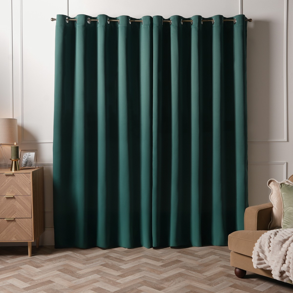OHS Eyelet Blackout Curtains, Forest Green - 228 x 228cm (90" x 90")>