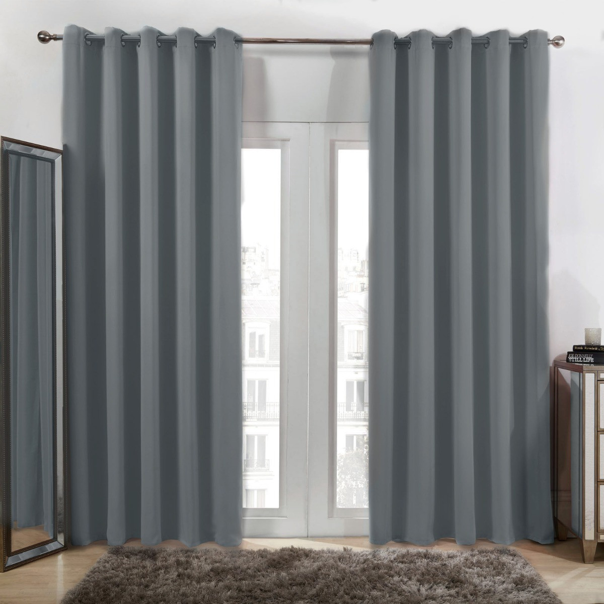 OHS Eyelet Blackout Curtains - Grey>