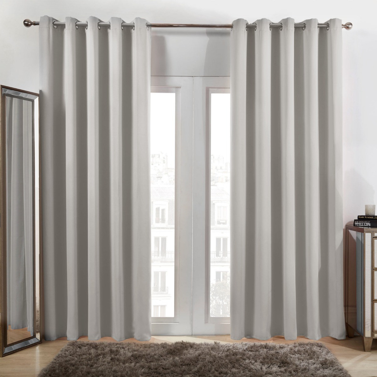 OHS Pencil Pleat Blackout Curtains - Pale Grey>
