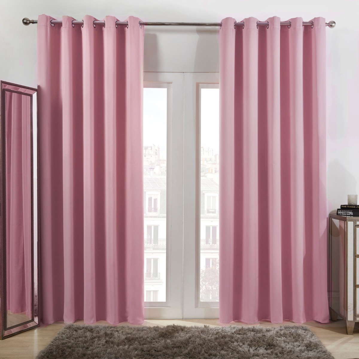 Dreamscene Eyelet Blackout Curtains, Pink - 117 x 137cm (46" x 54")>