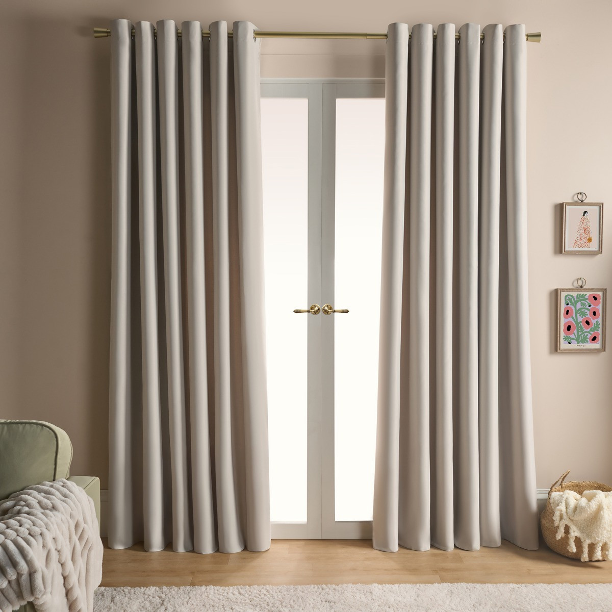 OHS Eyelet Blackout Curtains, Stone - 90 x 90">