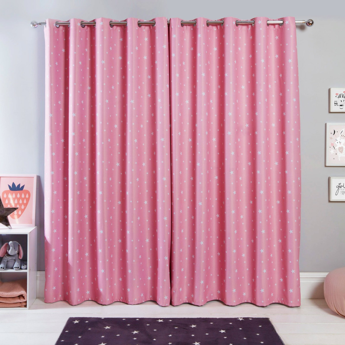 OHS Stars Blackout Eyelet Curtains - Blush Pink>