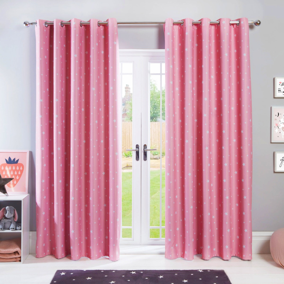 OHS Stars Blackout Eyelet Curtains - Blush Pink>