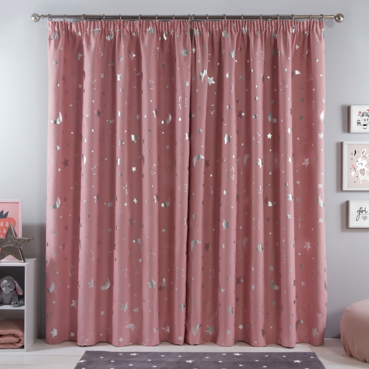 OHS Galaxy Star Blackout Pencil Pleat Curtains - Blush Pink>