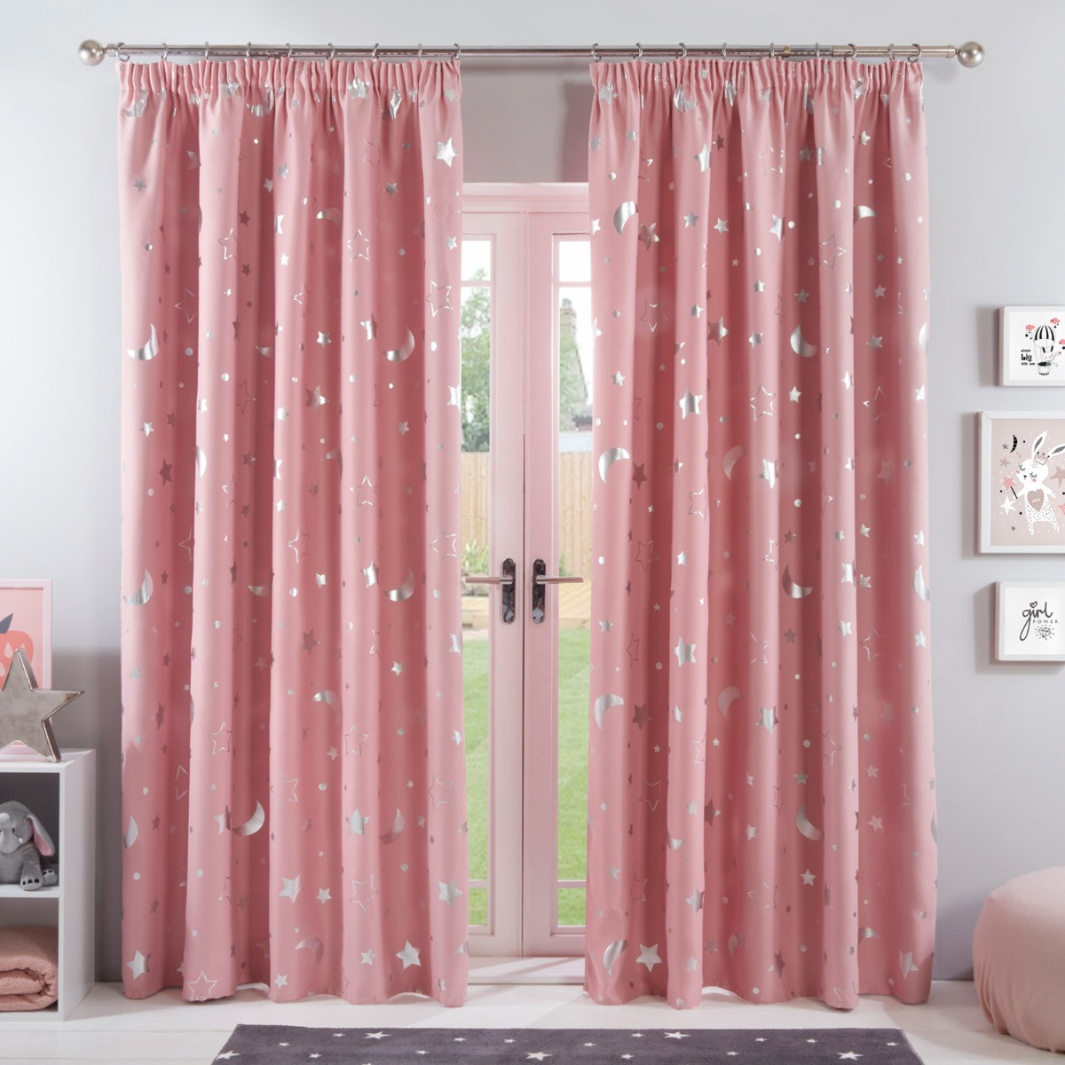OHS Galaxy Star Blackout Pencil Pleat Curtains - Blush Pink>