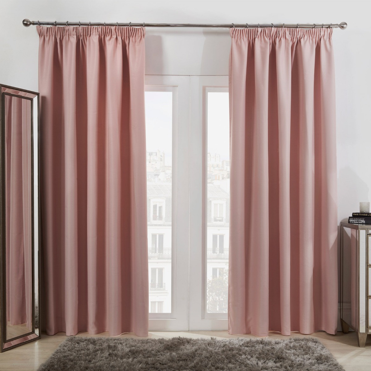 Dreamscene Pencil Pleat Blackout Curtains - Blush Pink, 46" x 54">